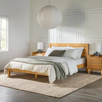 Pine Wood Queen Bed Frame - Slatted Headboard - No Box Spring Needed