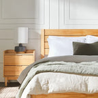 Pine Wood Queen Bed Frame - Slatted Headboard - No Box Spring Needed