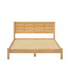 Pine Wood Queen Bed Frame - Slatted Headboard - No Box Spring Needed