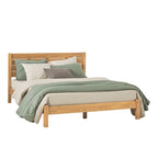 Pine Wood Queen Bed Frame - Slatted Headboard - No Box Spring Needed