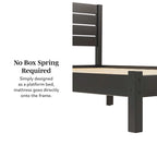Pine Wood Queen Bed Frame - Slatted Headboard - No Box Spring Needed