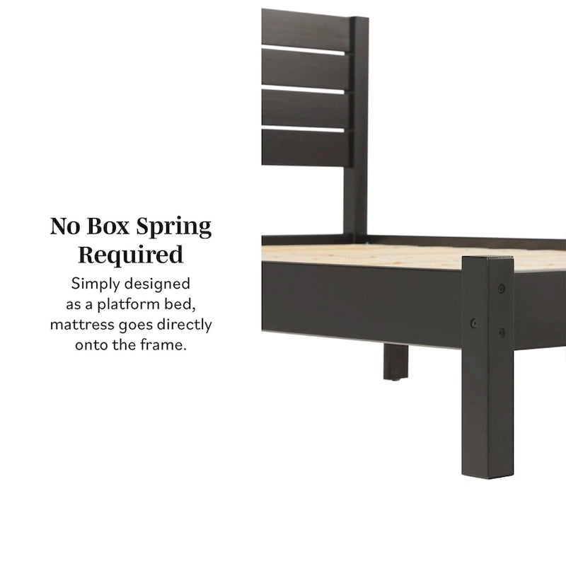 Pine Wood Queen Bed Frame - Slatted Headboard - No Box Spring Needed