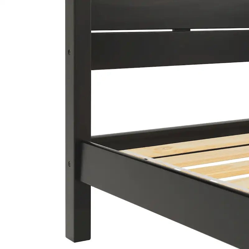 Pine Wood Queen Bed Frame - Slatted Headboard - No Box Spring Needed