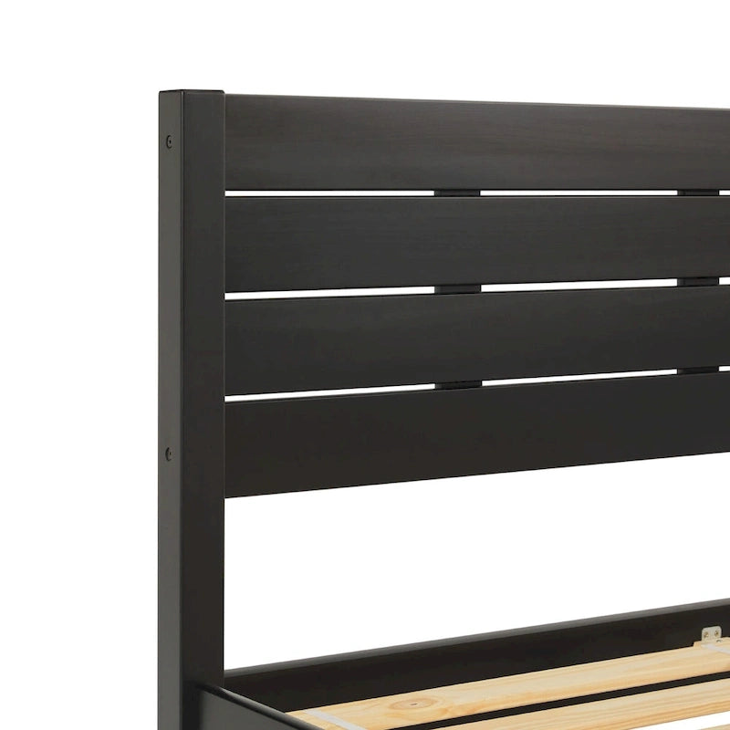 Pine Wood Queen Bed Frame - Slatted Headboard - No Box Spring Needed