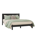 Pine Wood Queen Bed Frame - Slatted Headboard - No Box Spring Needed