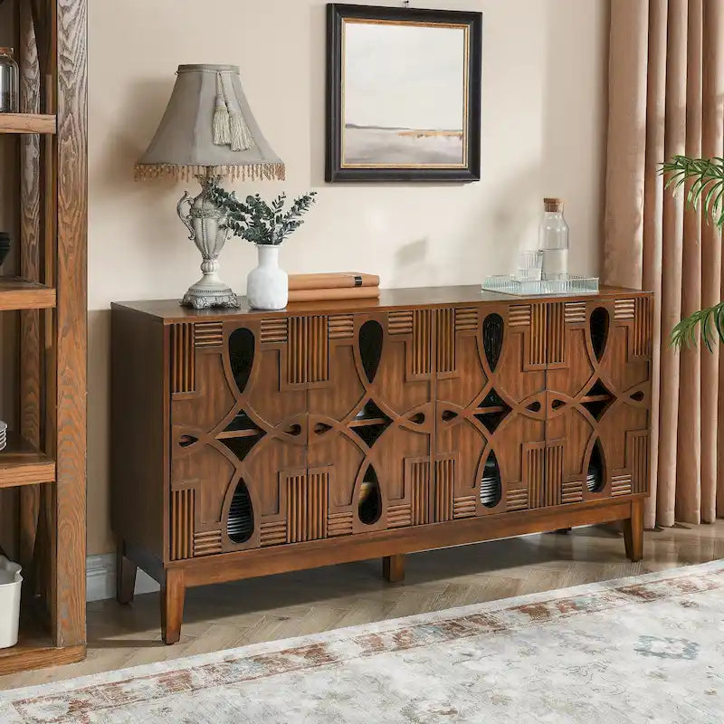 Wood Grain Sideboard Cabinet - 60.5W - 4 Doors - Adjustable Shelves