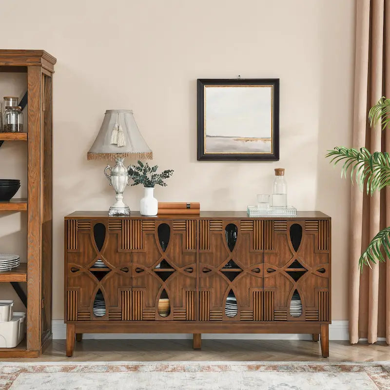 Wood Grain Sideboard Cabinet - 60.5W - 4 Doors - Adjustable Shelves