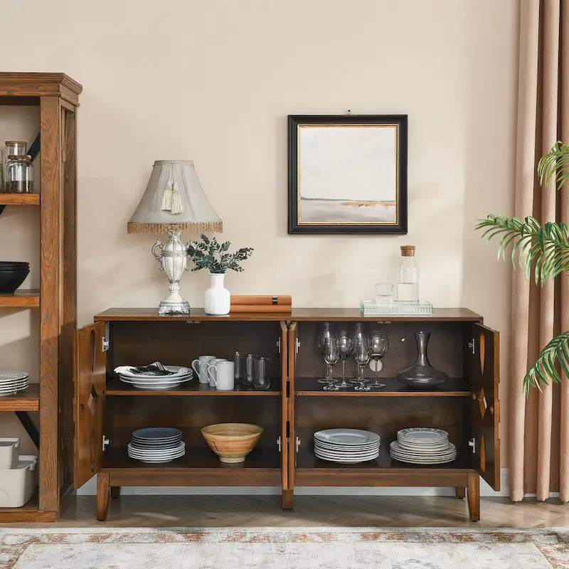 Wood Grain Sideboard Cabinet - 60.5W - 4 Doors - Adjustable Shelves