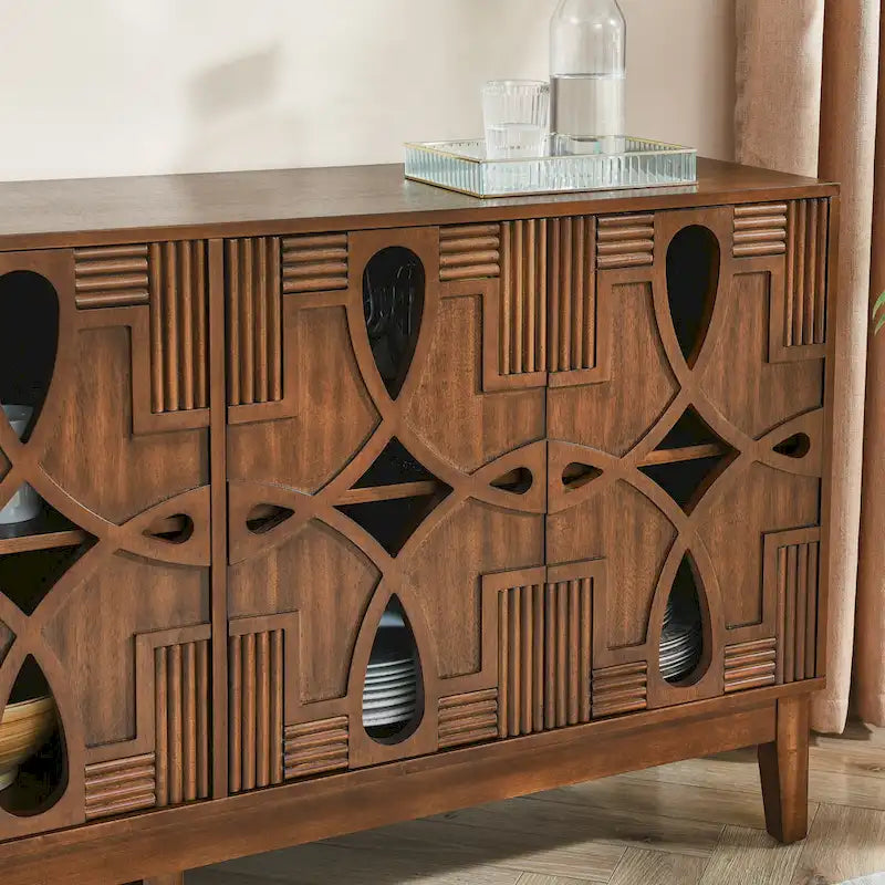 Wood Grain Sideboard Cabinet - 60.5W - 4 Doors - Adjustable Shelves