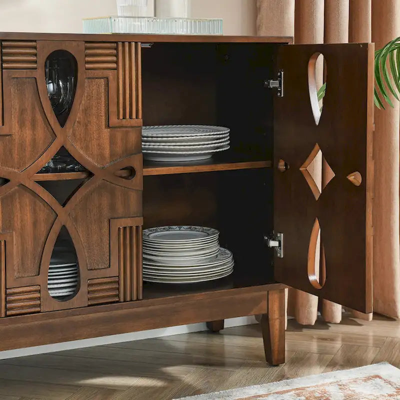 Wood Grain Sideboard Cabinet - 60.5W - 4 Doors - Adjustable Shelves