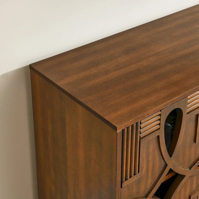 Wood Grain Sideboard Cabinet - 60.5W - 4 Doors - Adjustable Shelves