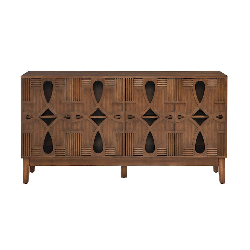 Wood Grain Sideboard Cabinet - 60.5W - 4 Doors - Adjustable Shelves