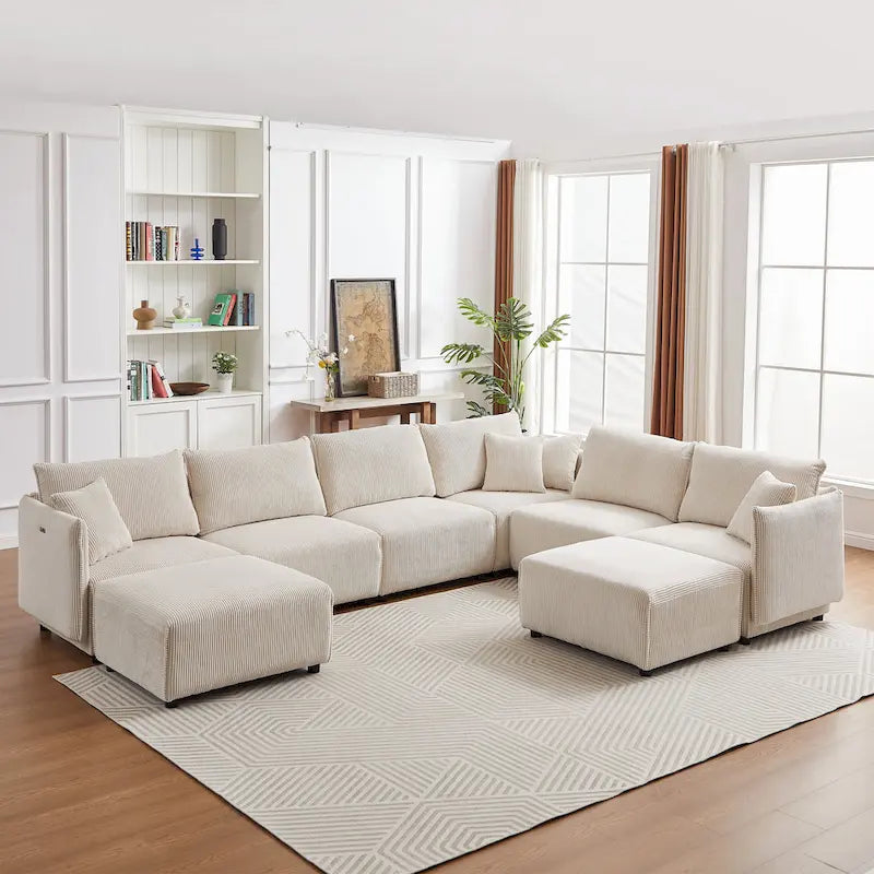 8-Piece Corduroy Modular Sectional Sofa with Ottoman