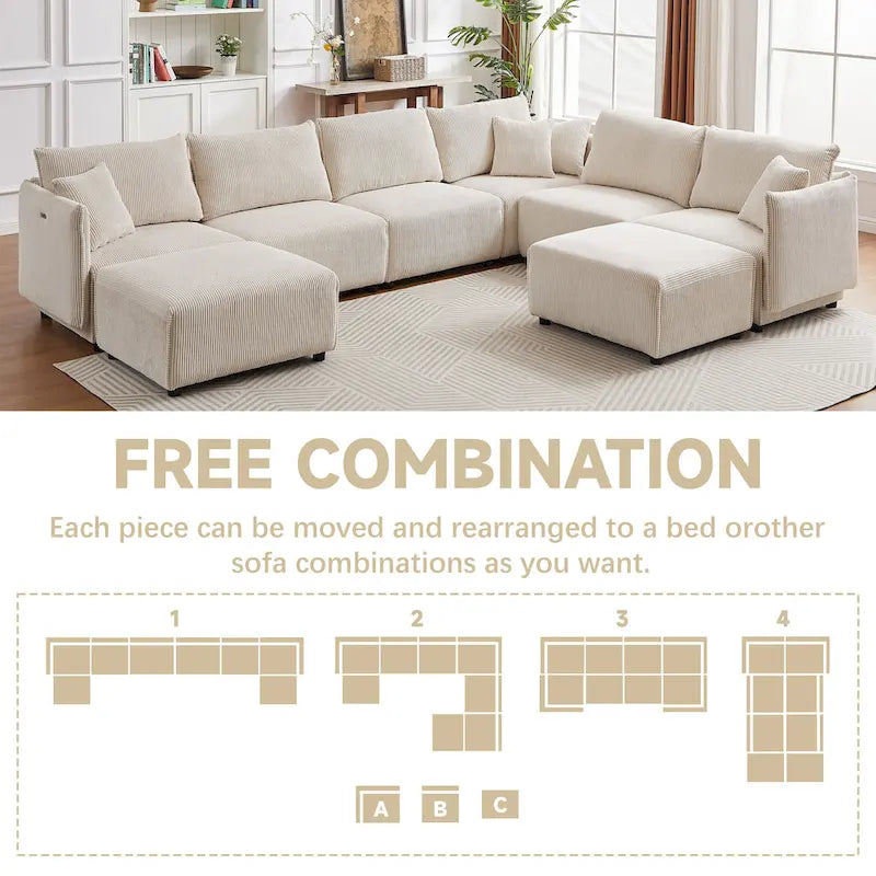 8-Piece Corduroy Modular Sectional Sofa with Ottoman
