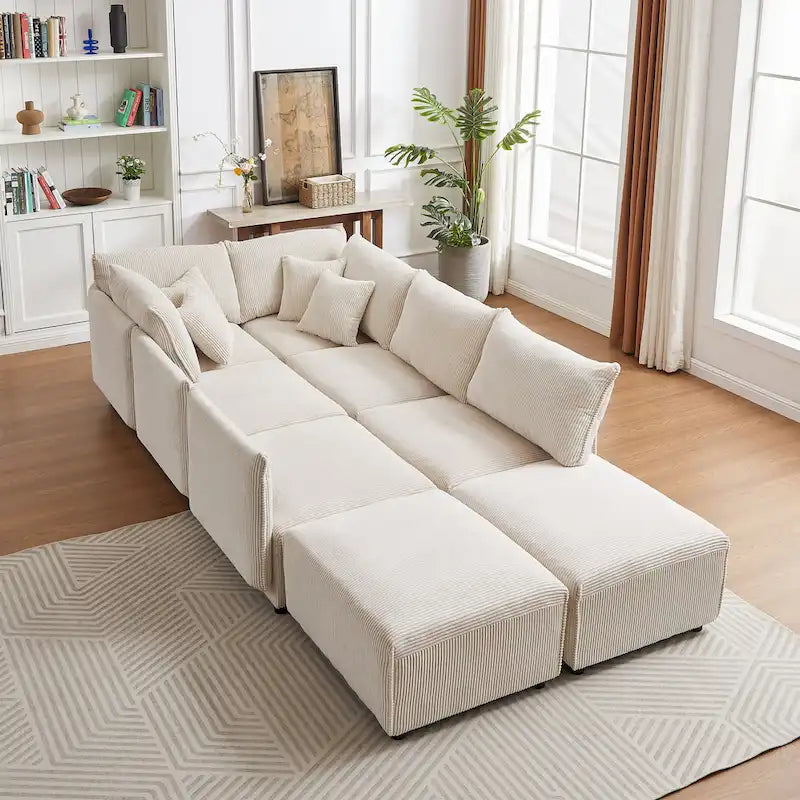 8-Piece Corduroy Modular Sectional Sofa with Ottoman