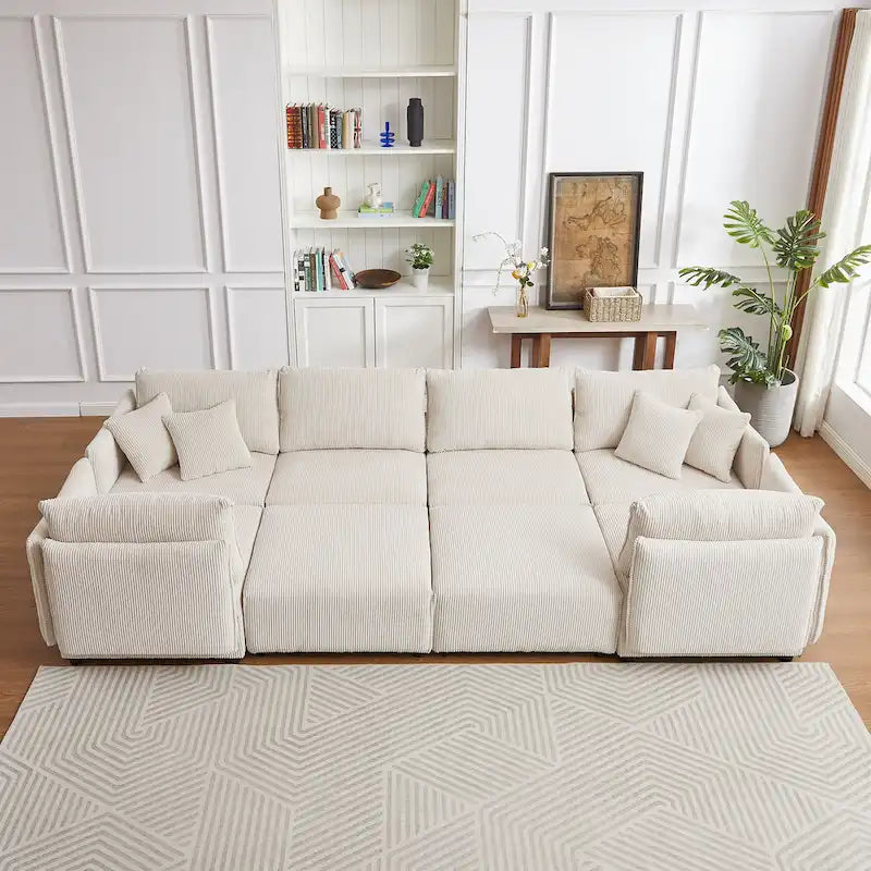 8-Piece Corduroy Modular Sectional Sofa with Ottoman