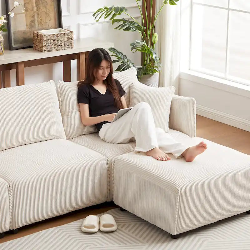 8-Piece Corduroy Modular Sectional Sofa with Ottoman