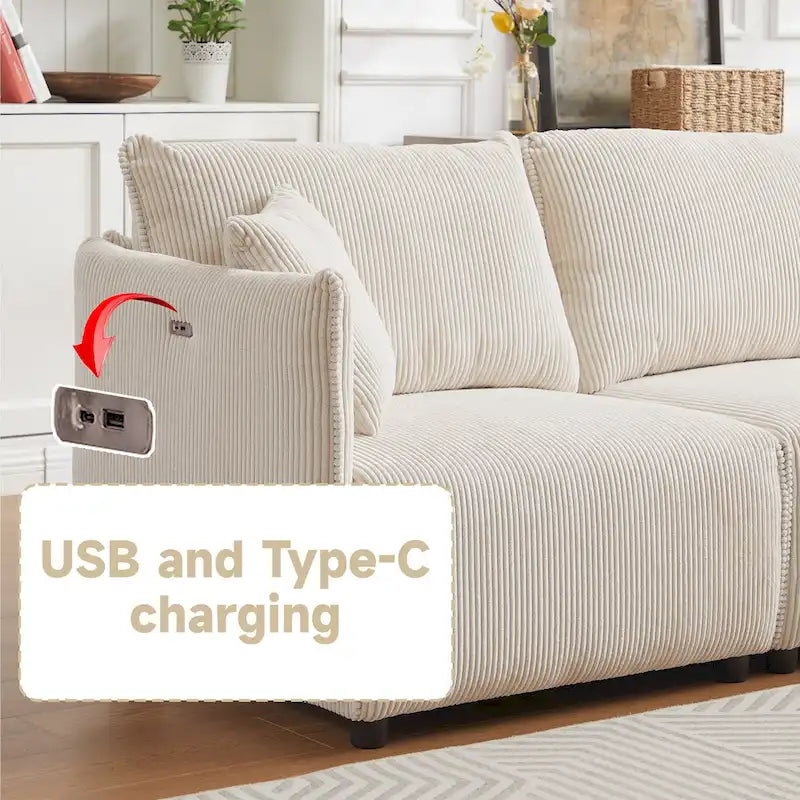 8-Piece Corduroy Modular Sectional Sofa with Ottoman