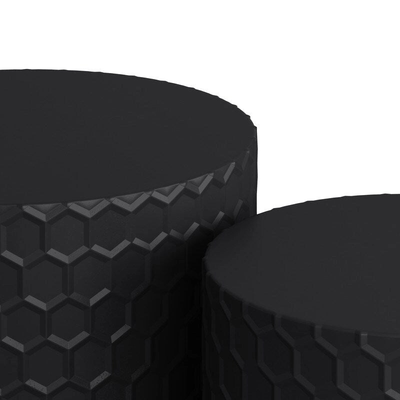 Stylish and Minimalist Nesting Coffee Table Set with Honeycomb Design, Modern Round Coffee Table, Drum Circle Coffee Table