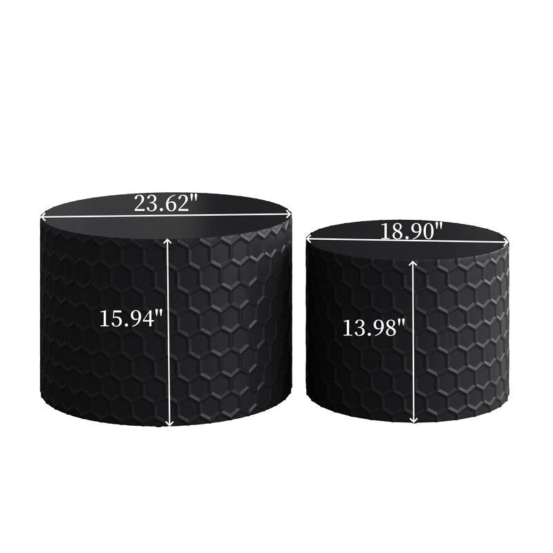 Stylish and Minimalist Nesting Coffee Table Set with Honeycomb Design, Modern Round Coffee Table, Drum Circle Coffee Table