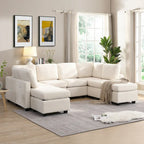 103 Sectional Sofa Couch Sofa Bed U-shaped Sofa with Two Movable Ottoman and Three USB Ports for Living Room, Beige