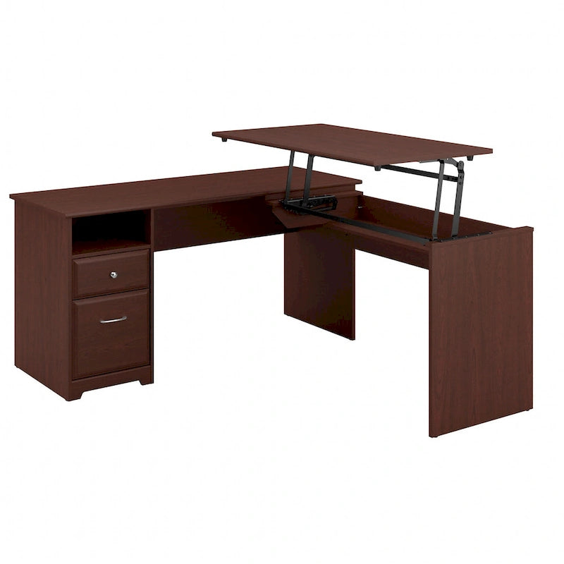 60W L-Shaped Sit-Stand Desk - 3 Height Positions - with Drawers