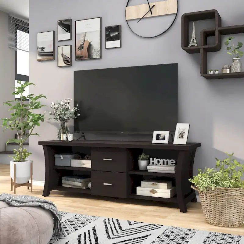 Lynarra Contemporary 2-Drawer TV Console with Open Shelving by