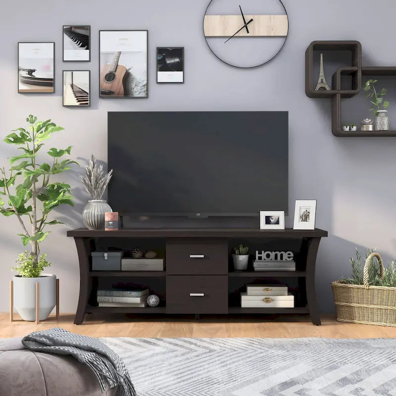 Lynarra Contemporary 2-Drawer TV Console with Open Shelving by