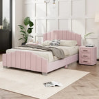 Modern King Size Upholstered Platform Bed with Quilted Headboard and Footboard, Wooden Frame, No Box Spring Needed