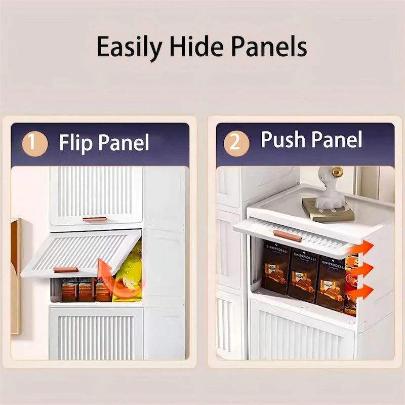Kitchen Cabinet, Flip Open Storage Box With Wheels, Movable Storage Cabinet, Kitchen Shelf, Movable Storage Box-White