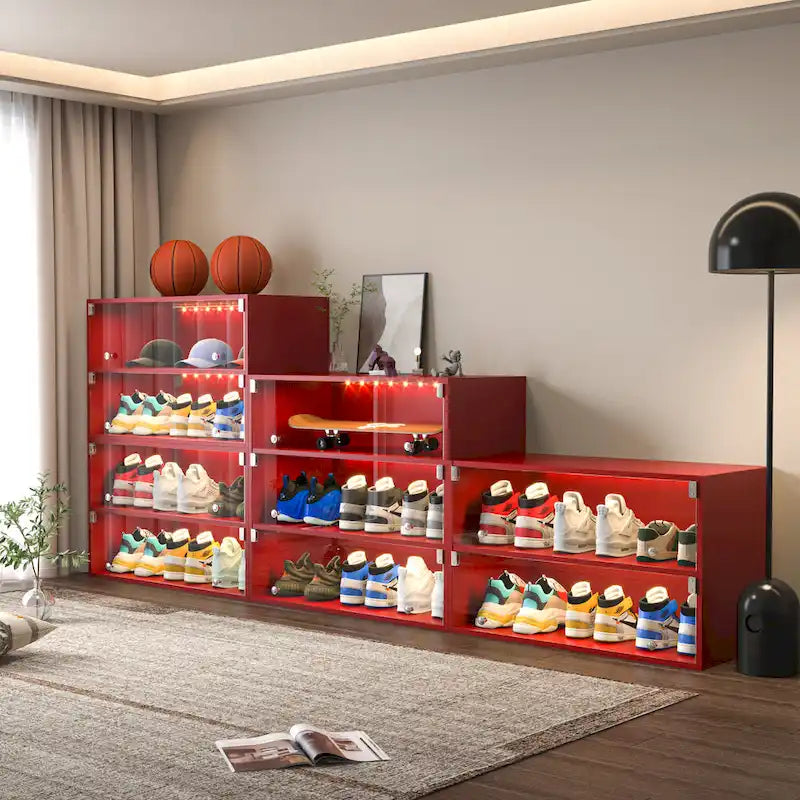 Glass Door Shoe Box Shoe Storage Cabinet For Sneakers With RGB Led Light