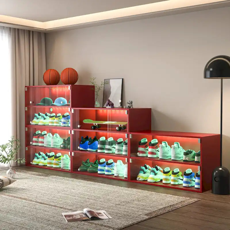 Glass Door Shoe Box Shoe Storage Cabinet For Sneakers With RGB Led Light