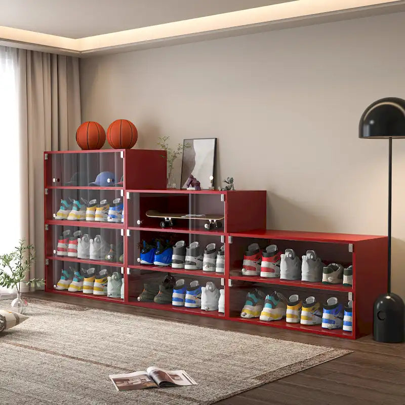 Glass Door Shoe Box Shoe Storage Cabinet For Sneakers With RGB Led Light