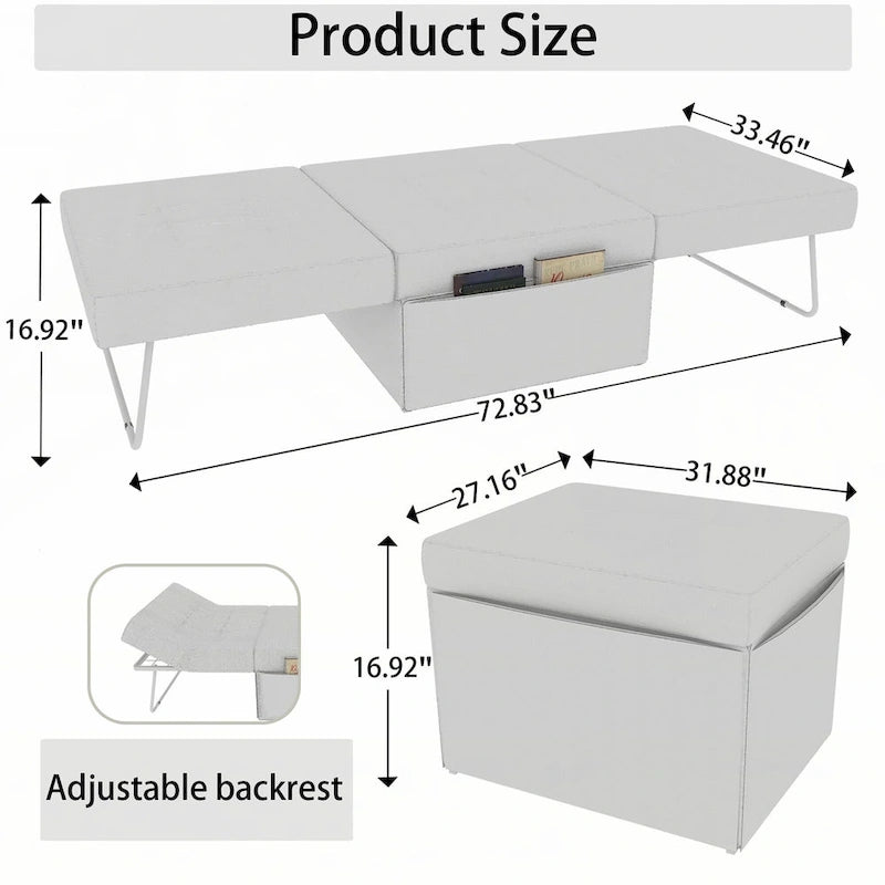 Convertible 4 in 1 Folding Ottoman Sleeper Bed