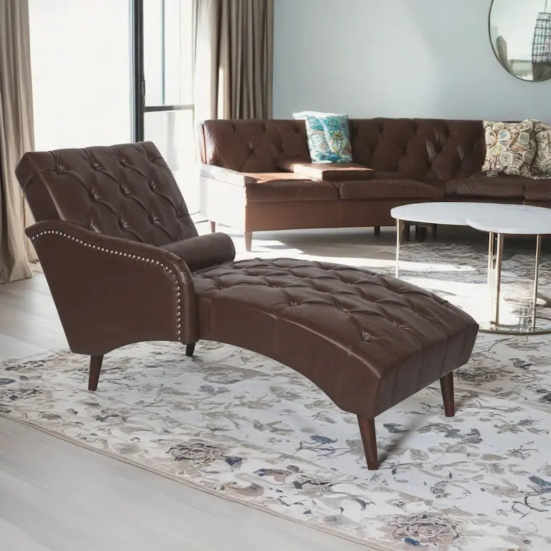 - Isabella Indoor Chaise Lounge Armchair with Pillow and Solid Wood Legs