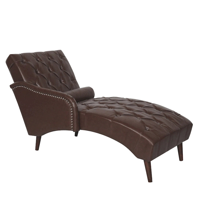 - Isabella Indoor Chaise Lounge Armchair with Pillow and Solid Wood Legs