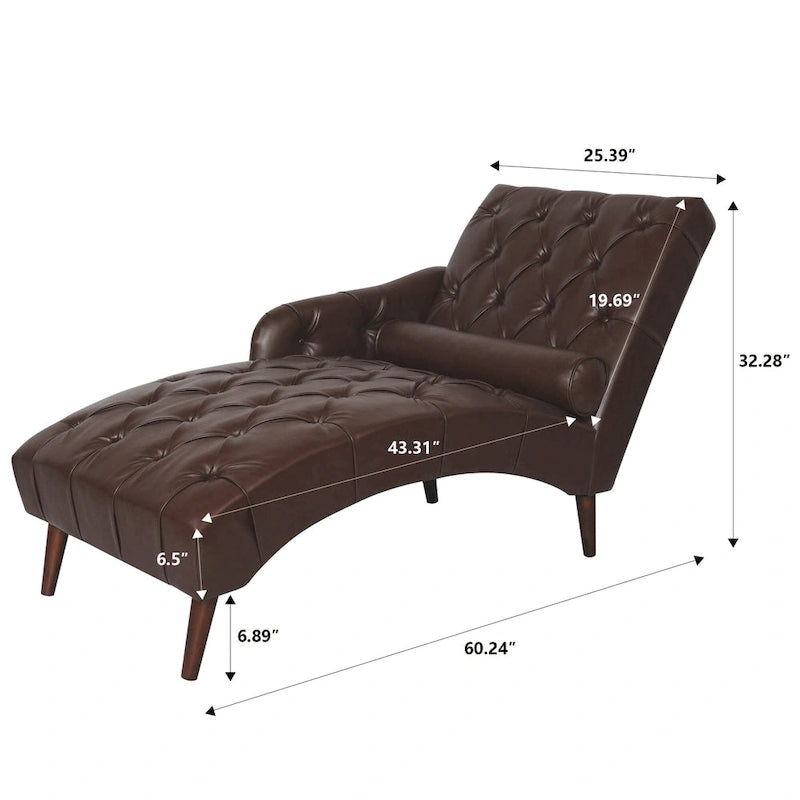 - Isabella Indoor Chaise Lounge Armchair with Pillow and Solid Wood Legs