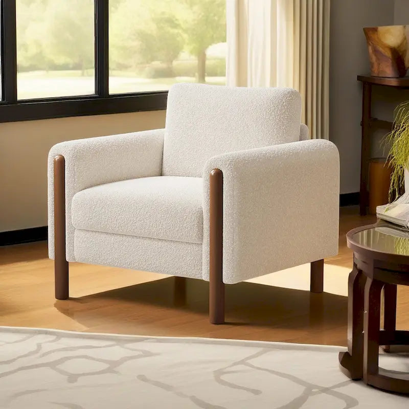 Maloa Upholstered Oversized Teddy Accent Chair with Walnut Legs by