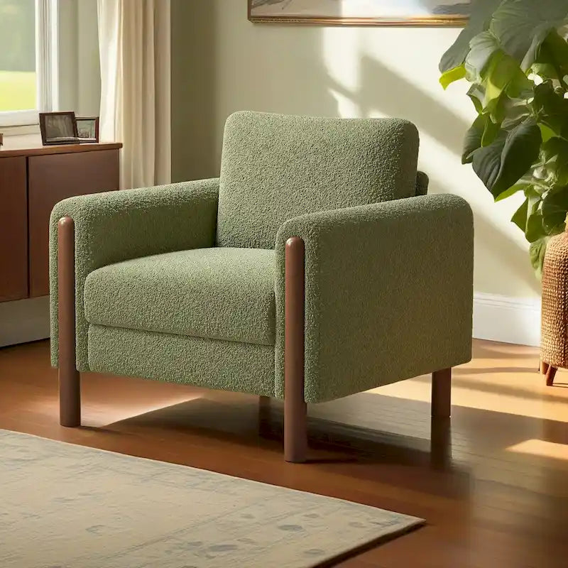 Maloa Upholstered Oversized Teddy Accent Chair with Walnut Legs by