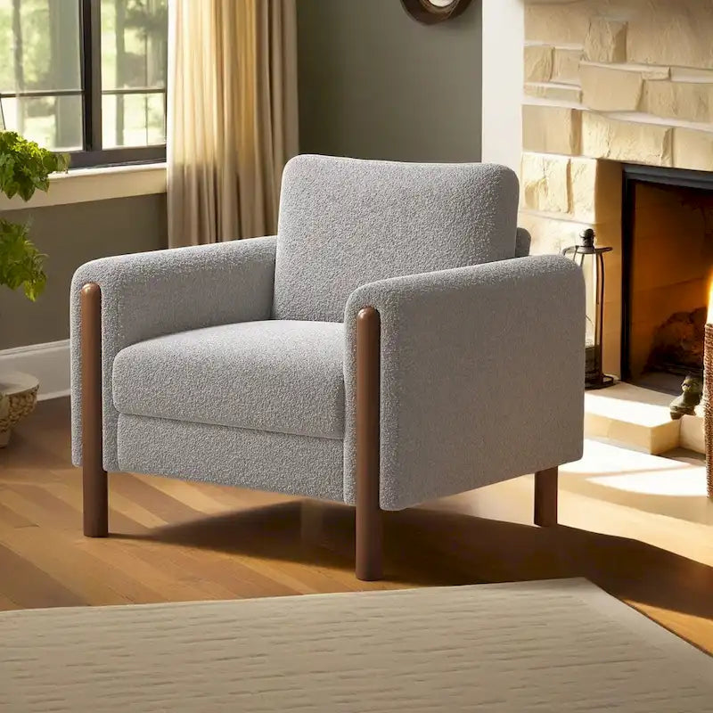 Maloa Upholstered Oversized Teddy Accent Chair with Walnut Legs by