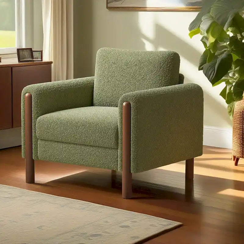 Maloa Upholstered Oversized Teddy Accent Chair with Walnut Legs by