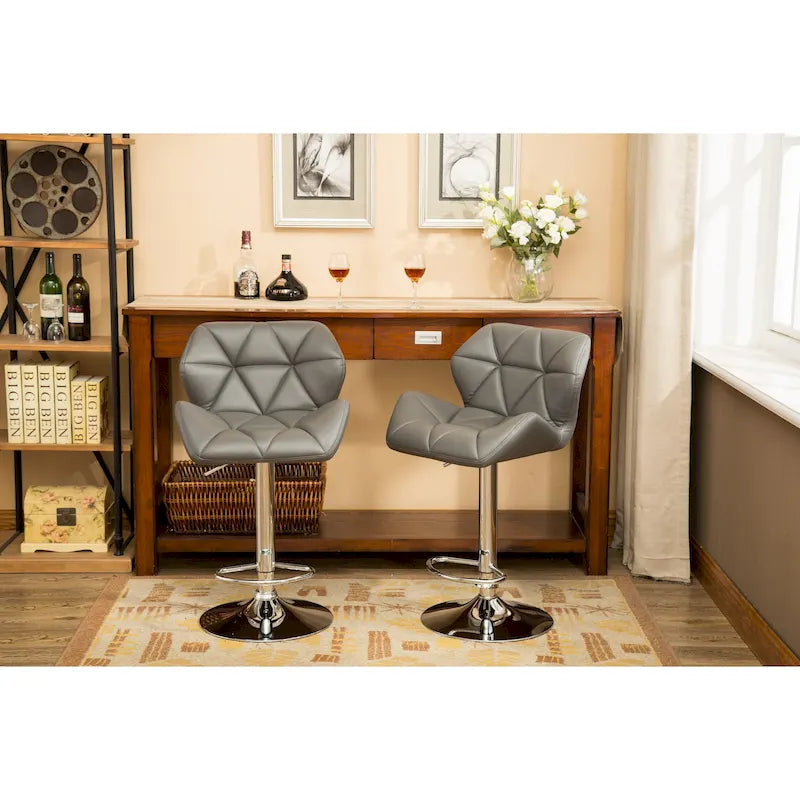 Modern Set of 2 Swivel Bar Stools with Tufted Upholstered Seat, Chrome Metal Base, Height Adjustable for Kitchen Island