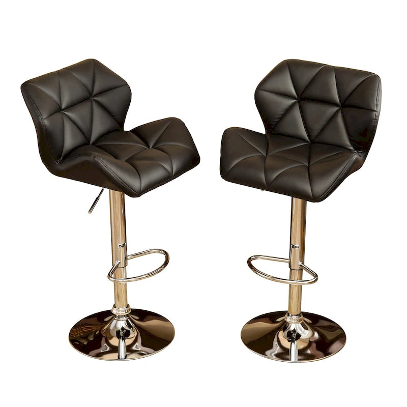 Modern Set of 2 Swivel Bar Stools with Tufted Upholstered Seat, Chrome Metal Base, Height Adjustable for Kitchen Island