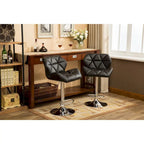 Modern Set of 2 Swivel Bar Stools with Tufted Upholstered Seat, Chrome Metal Base, Height Adjustable for Kitchen Island