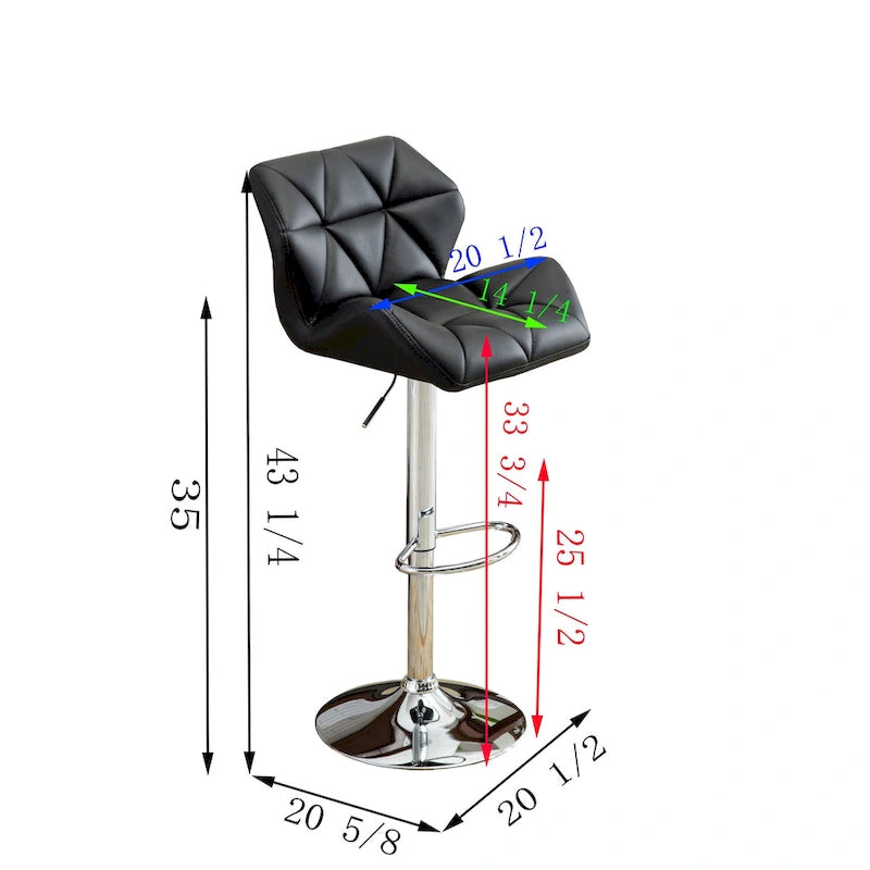 Modern Set of 2 Swivel Bar Stools with Tufted Upholstered Seat, Chrome Metal Base, Height Adjustable for Kitchen Island