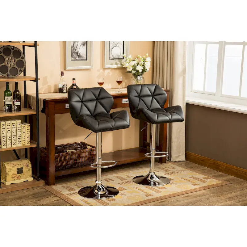 Modern Set of 2 Swivel Bar Stools with Tufted Upholstered Seat, Chrome Metal Base, Height Adjustable for Kitchen Island