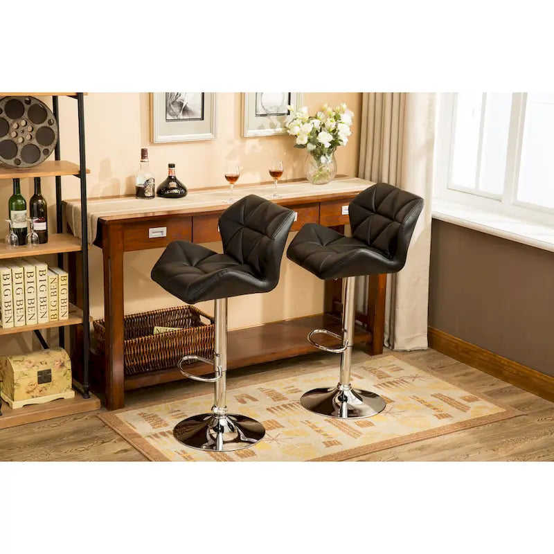 Modern Set of 2 Swivel Bar Stools with Tufted Upholstered Seat, Chrome Metal Base, Height Adjustable for Kitchen Island