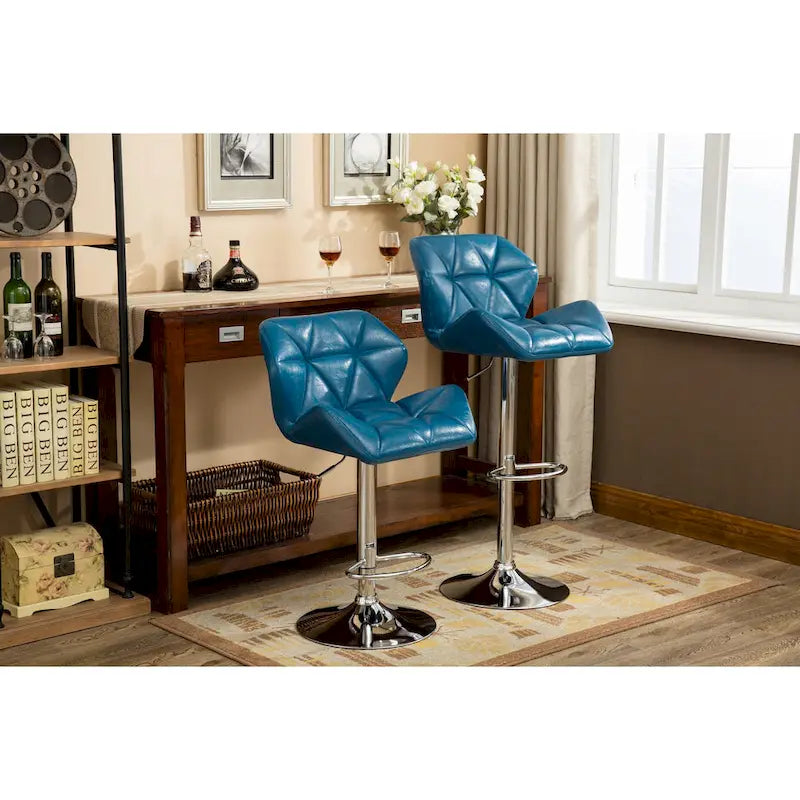 Modern Set of 2 Swivel Bar Stools with Tufted Upholstered Seat, Chrome Metal Base, Height Adjustable for Kitchen Island