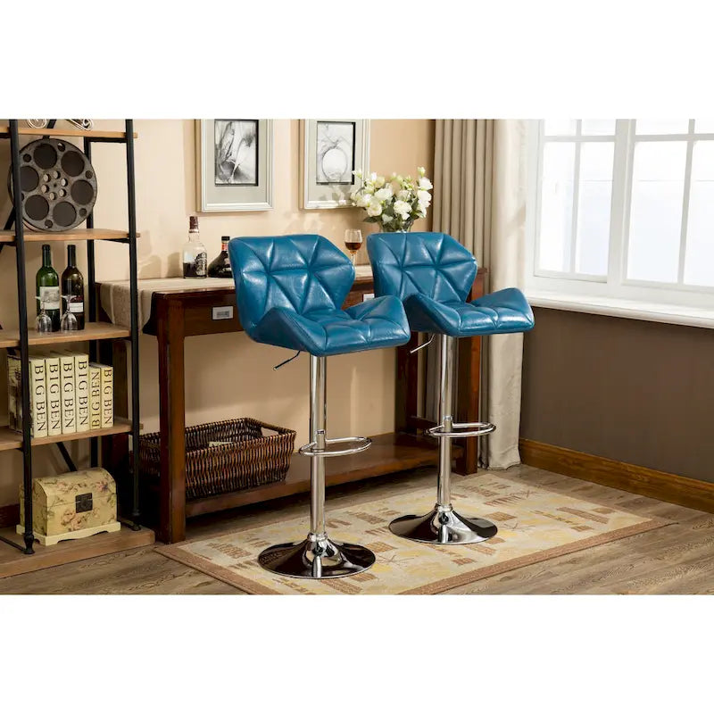 Modern Set of 2 Swivel Bar Stools with Tufted Upholstered Seat, Chrome Metal Base, Height Adjustable for Kitchen Island