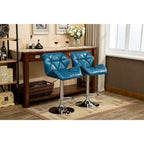 Modern Set of 2 Swivel Bar Stools with Tufted Upholstered Seat, Chrome Metal Base, Height Adjustable for Kitchen Island